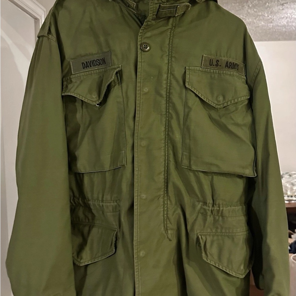 Vintage 1968 Men’s Olive Green Army M-65 Field Jacket/Coat w/ Detachable Hood